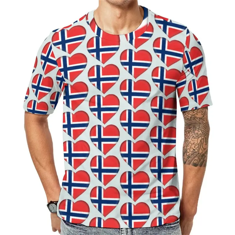 Flag Love Over Print T-shirt Men's Clothing Round Neck Short Sleeve T Shirts Simple Fashion Pride Street 2025 Fashion Tee Top