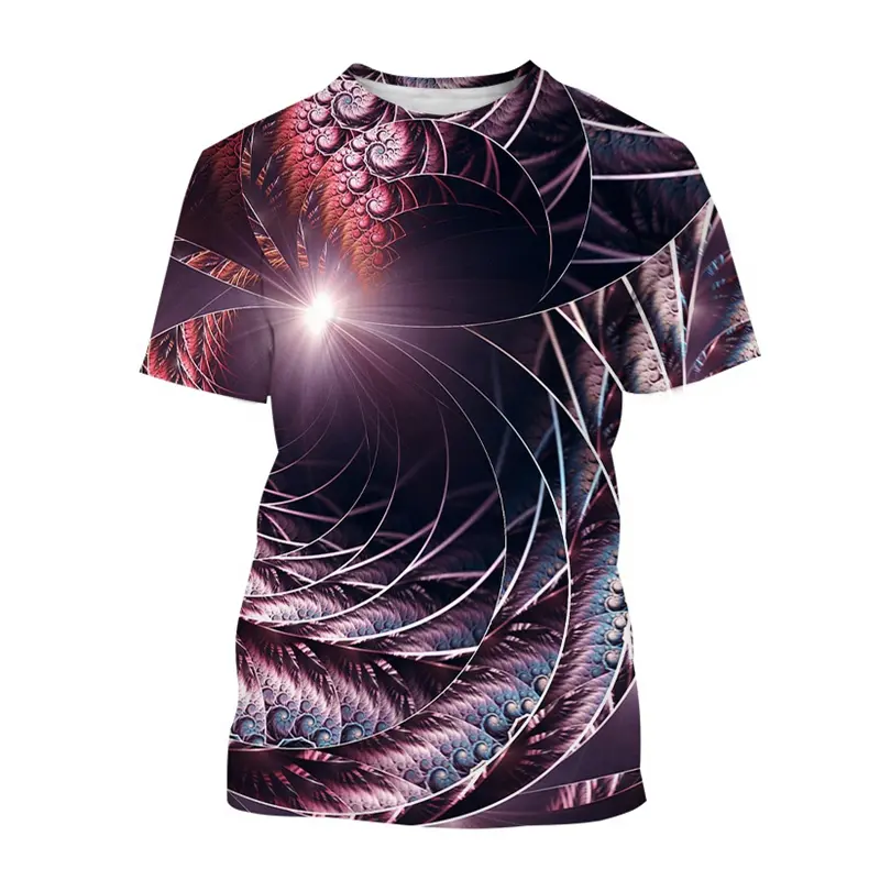 Strange Cool 3D Printing T-shirt Summer Fashion New T Shirt Round Neck Short Sleeve Line Flower Pattern Streetwear Tee Shirts