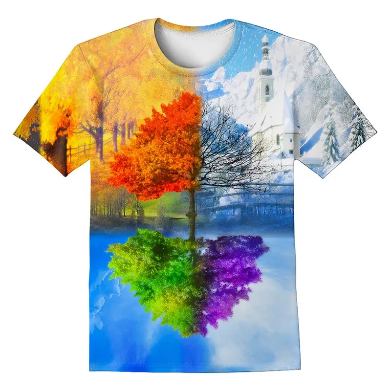 Cool Art 3D Printing T-shirt Astronauts Animals Plants Pattern T Shirts Men 2024 Summer Fashion New Streetwear Clothes Tees Top
