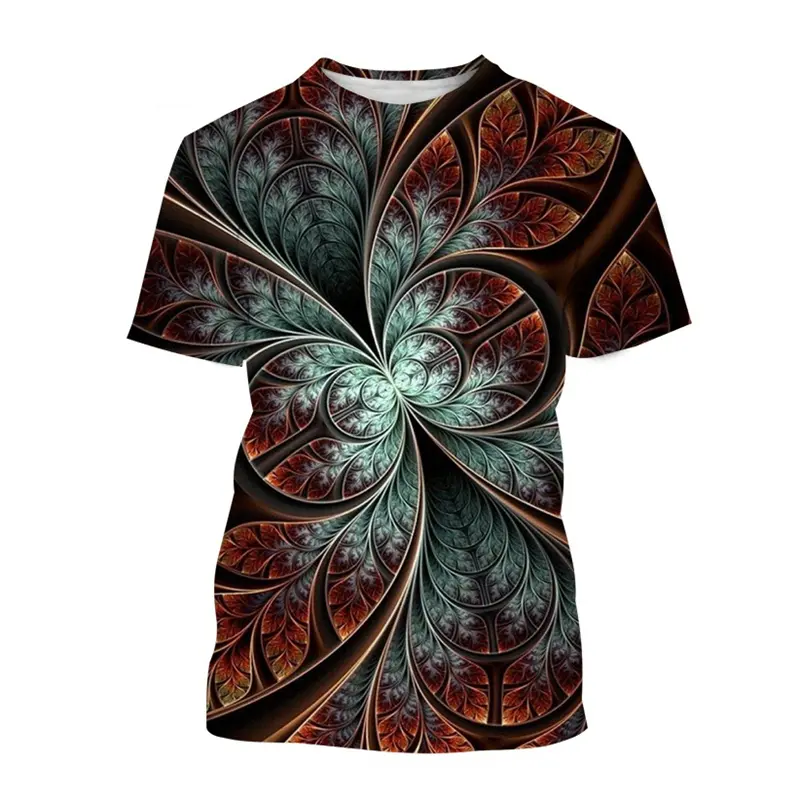 Strange Cool 3D Printing T-shirt Summer Fashion New T Shirt Round Neck Short Sleeve Line Flower Pattern Streetwear Tee Shirts