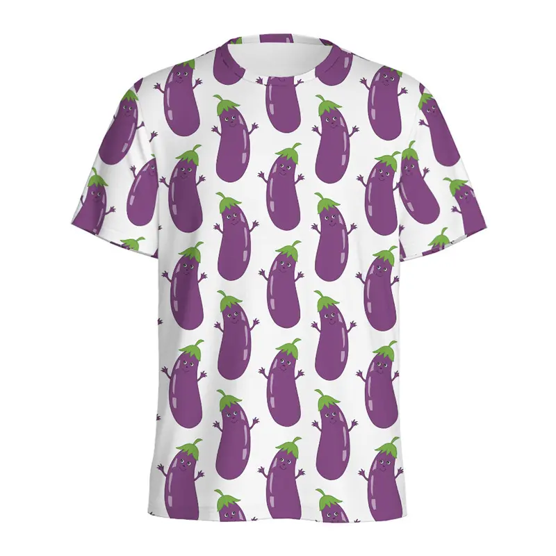 Cartoon Eggplant Printing T-shirt Round Neck Short Sleeves Farms For Men T Shirt Summer Fashion 2024 New Workwear Loose Tees Top