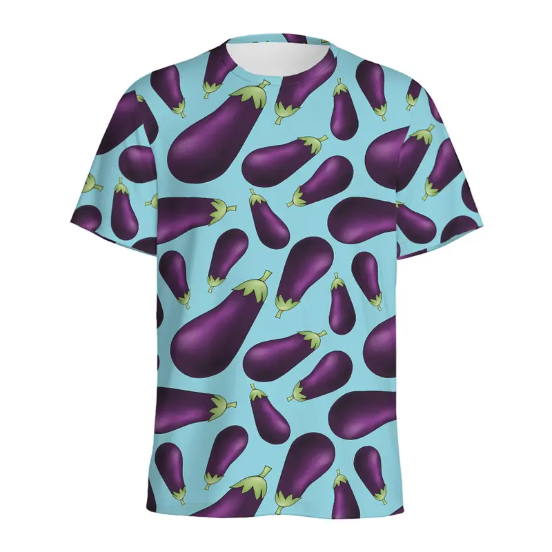 Cartoon Eggplant Printing T-shirt Round Neck Short Sleeves Farms For Men T Shirt Summer Fashion 2024 New Workwear Loose Tees Top