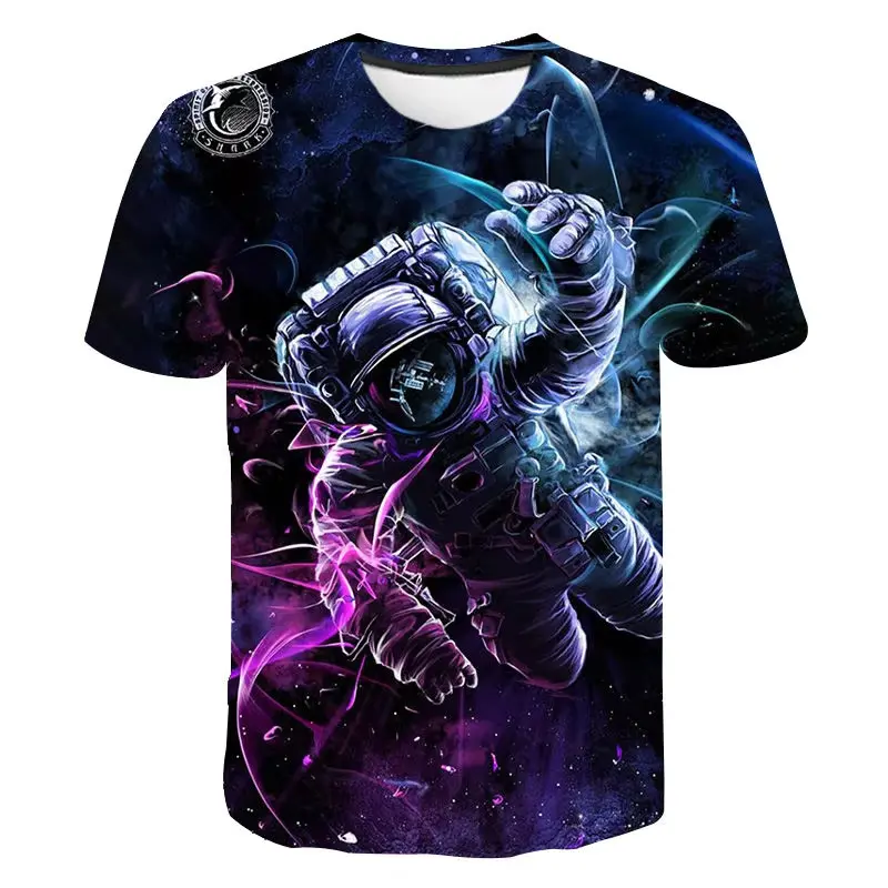 Fashion Astronaut Pattern Men's T-shirt Cool Spaceman Round Neck Short Sleeve Summer Streetwear Comfortable Tee Shirts Tops