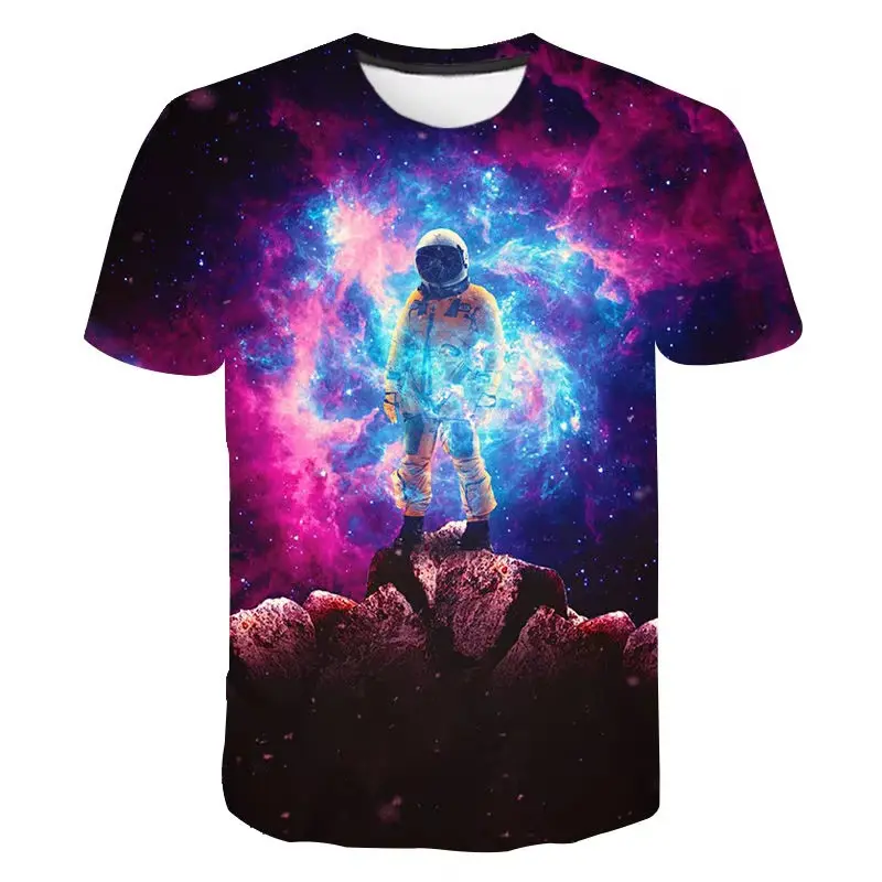 Fashion Astronaut Pattern Men's T-shirt Cool Spaceman Round Neck Short Sleeve Summer Streetwear Comfortable Tee Shirts Tops