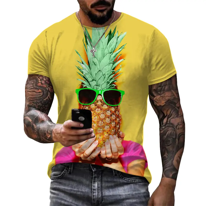 Hip Hop Pineapple Print T Shirt For Men Cool Graphic Streetwear Short Sleeve T Shirts Harajuku Trend Plus Size Breathable Tees