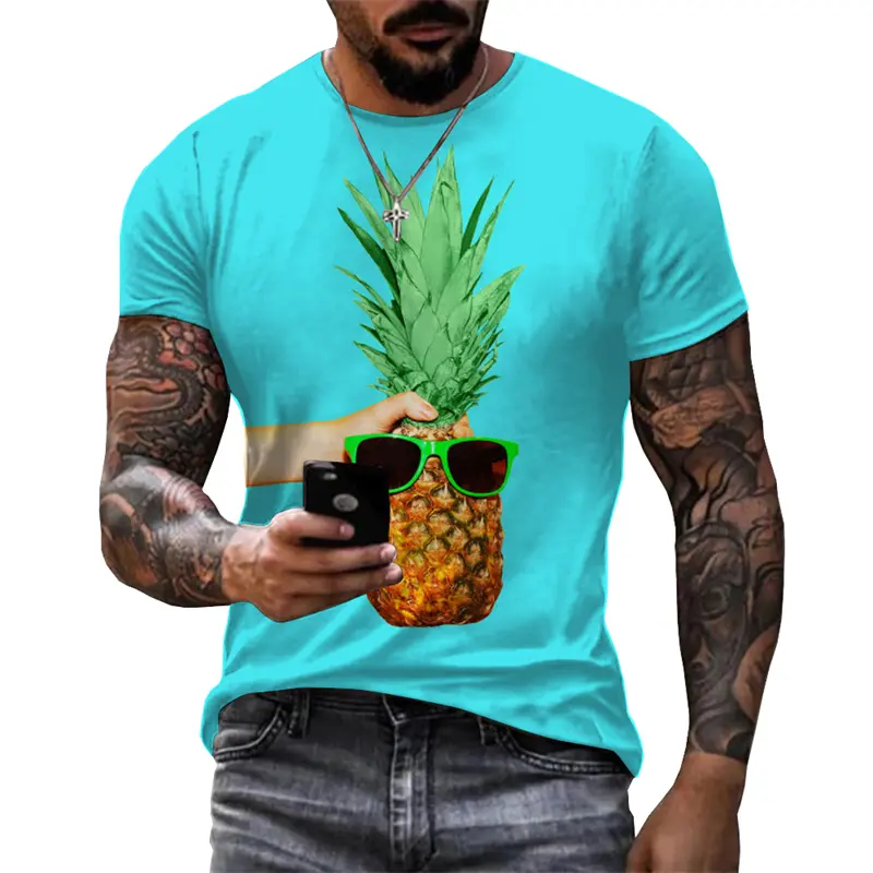 Hip Hop Pineapple Print T Shirt For Men Cool Graphic Streetwear Short Sleeve T Shirts Harajuku Trend Plus Size Breathable Tees