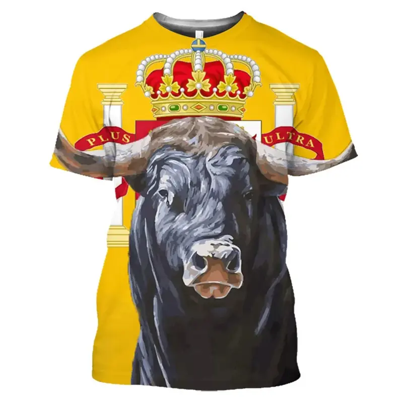 3D Printing Bullfighting T-shirt For Men Hot Sale Spain Cattle Pattern Men's T Shirt Summer Fashion Loose Short Sleeve Tees