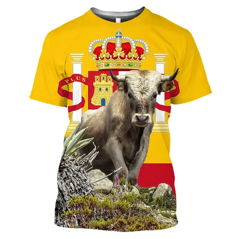 3D Printing Bullfighting T-shirt For Men Hot Sale Spain Cattle Pattern Men's T Shirt Summer Fashion Loose Short Sleeve Tees