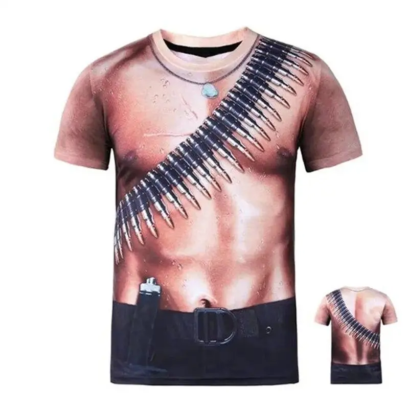 Fashion Topless Fake Muscle T-shirt Funny 3D Printed Pattern Harajuku Crewneck Pullover Top 2025 Popular Cosplay Men Women Tee