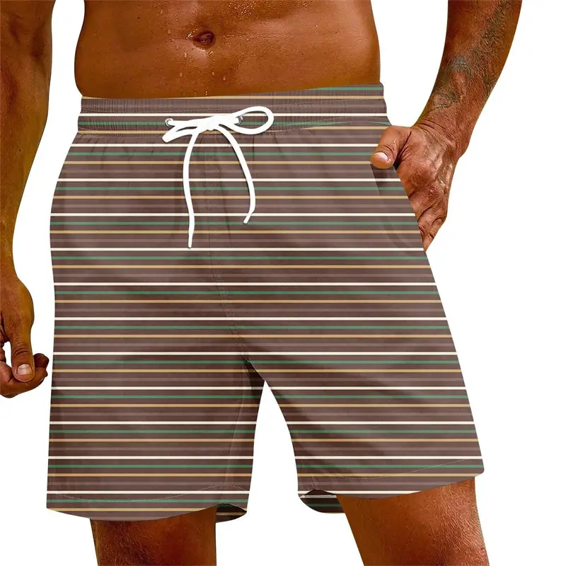 Fine Line Stripes Casual Board Short Men's Simple Fashion Design Quick Dry Beach Shorts Summer Daily Sport Vintage Street Tunks
