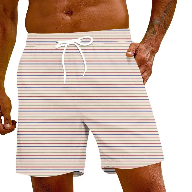 Fine Line Stripes Casual Board Short Men's Simple Fashion Design Quick Dry Beach Shorts Summer Daily Sport Vintage Street Tunks