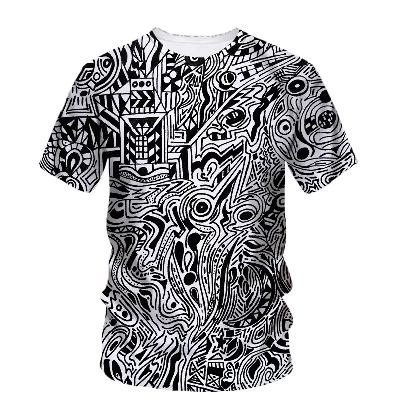 Street Art Graffiti T-shirt Men's Clothing Short Sleeves T Shirts 3D Printed Painting Irregular Striped Colorful Fashion Tees