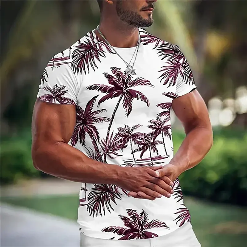 Casual Coconut Tree Print T-Shirt Summer Streetwear Loose Short Sleeve T Shirts Hawaiian Beach Vacation Fashion Trend Men Top