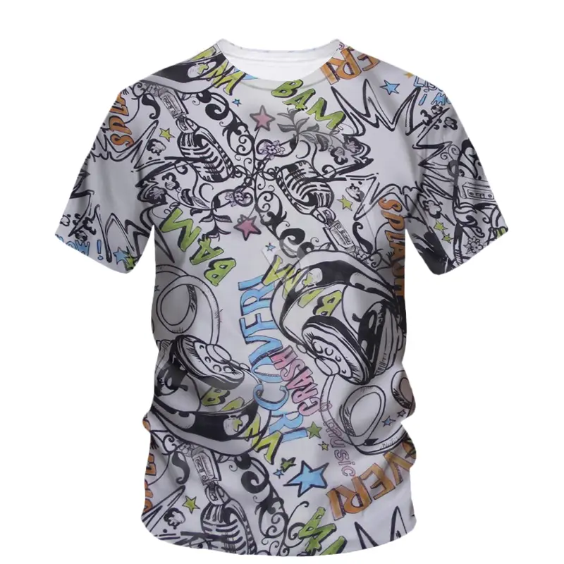 Street Art Graffiti T-shirt Men's Clothing Short Sleeves T Shirts 3D Printed Painting Irregular Striped Colorful Fashion Tees