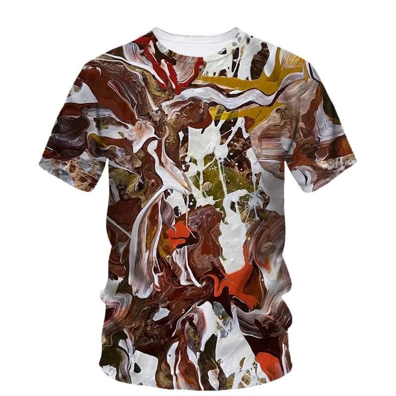 Street Art Graffiti T-shirt Men's Clothing Short Sleeves T Shirts 3D Printed Painting Irregular Striped Colorful Fashion Tees