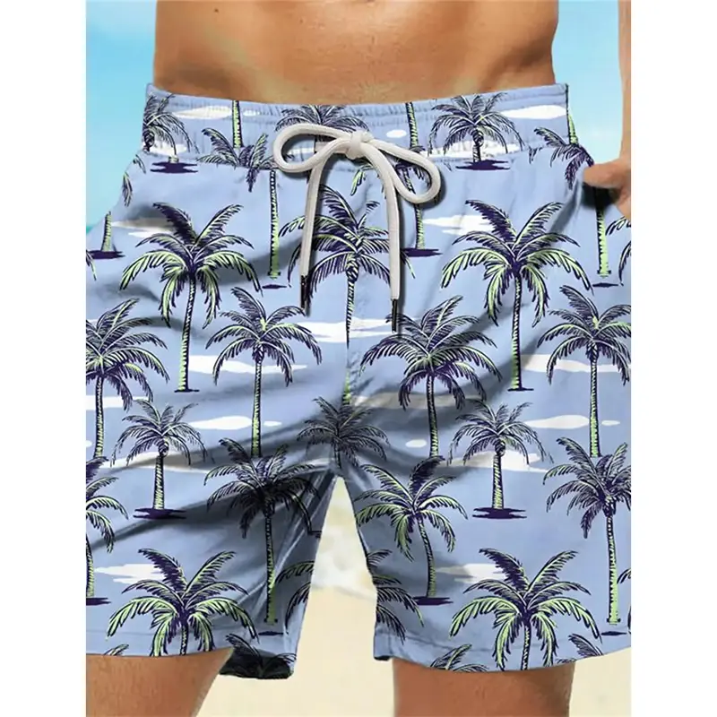Tropical Style Fashion Palm Tree Print Men's Board Shorts Beach Casual Loose Quick Dry Outdoor Swim Trunks Breathable Hawaiian