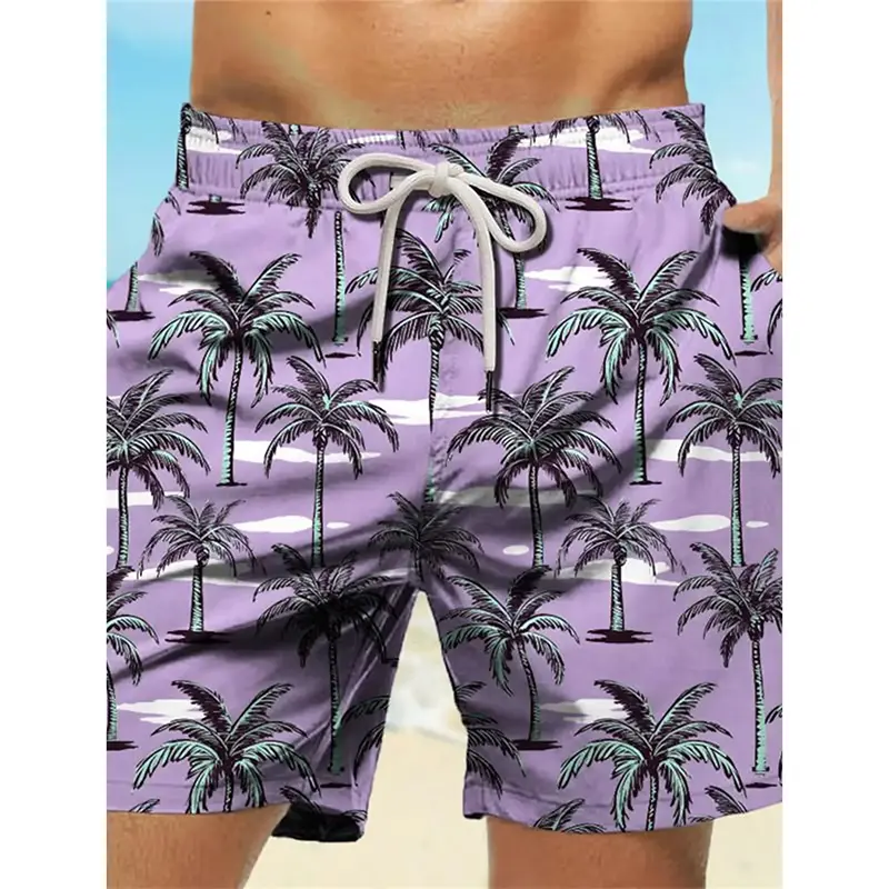 Tropical Style Fashion Palm Tree Print Men's Board Shorts Beach Casual Loose Quick Dry Outdoor Swim Trunks Breathable Hawaiian