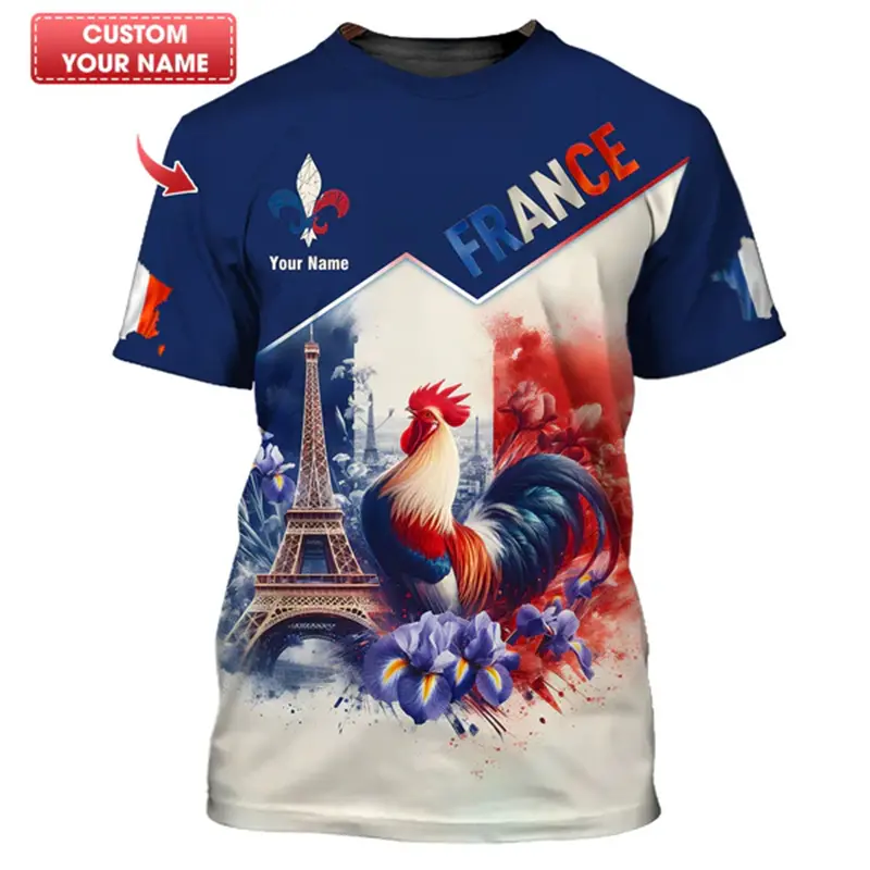 Custom Name France Pride T-shirt Women Men Streetwear Fashion Crewneck T Shirts Gallic Rooster Pattern 2025 New Sport Tee Top