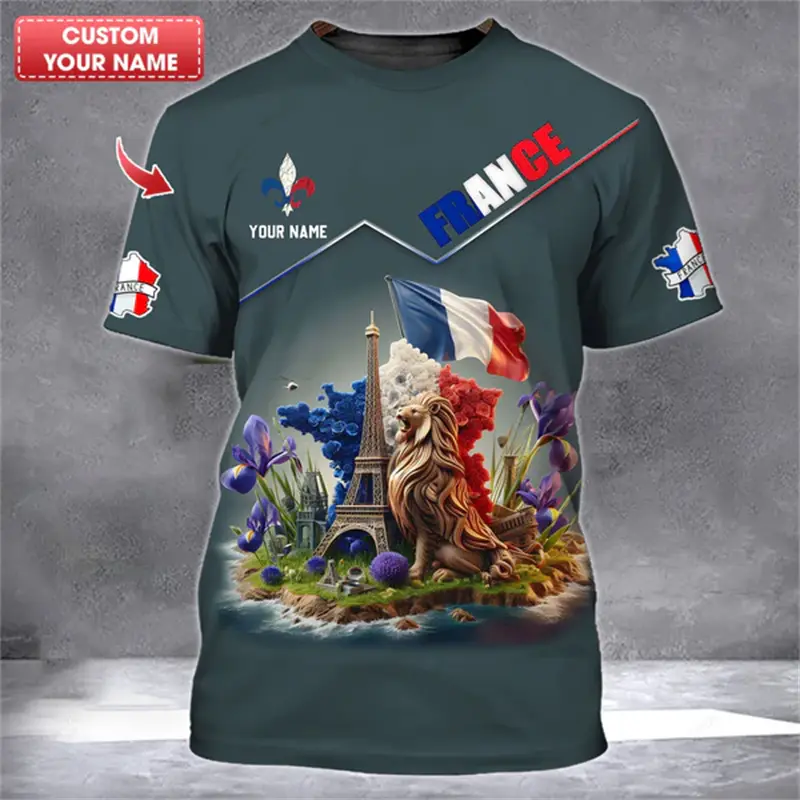Custom Name France Pride T-shirt Women Men Streetwear Fashion Crewneck T Shirts Gallic Rooster Pattern 2025 New Sport Tee Top