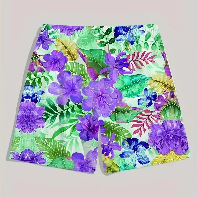 Bright Flowers Romantic Beach Shorts Men Women Full Over Print Graphic Oversized Drawstring Board Shorts Summer Outdoor Leisure