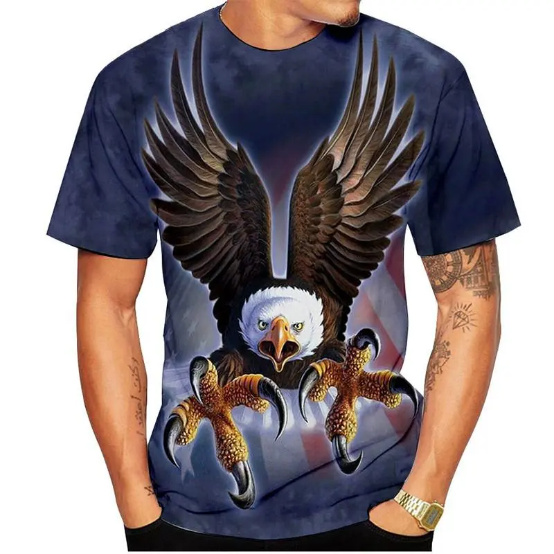 3D Print Eagle T-shirt Mens Clothing Casual Fashion Streetwear T Shirts Short Sleeve O-neck Oversized Tees Tops 2024 Popular