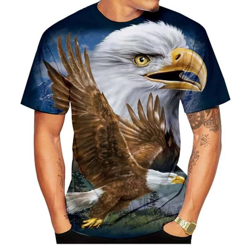 3D Print Eagle T-shirt Mens Clothing Casual Fashion Streetwear T Shirts Short Sleeve O-neck Oversized Tees Tops 2024 Popular