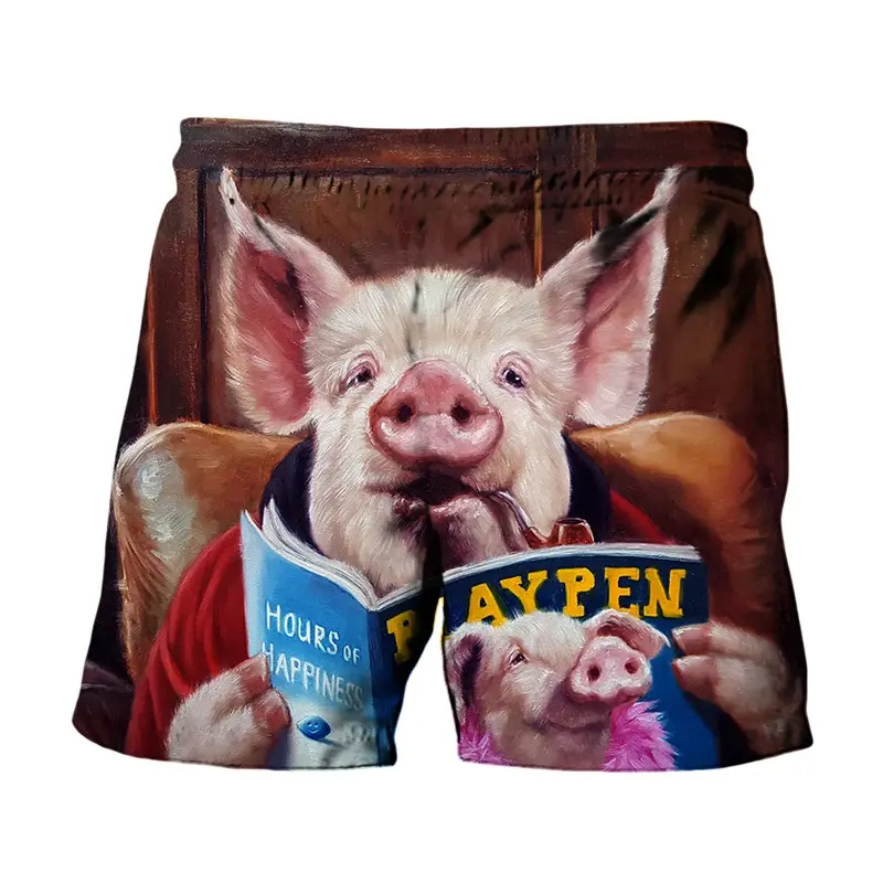 Farm Pig Funny Beach Board Shorts For Men Streetwear Humour Design Graphic Drawstring Swim Trunks 2025 Casual Fashion Pants