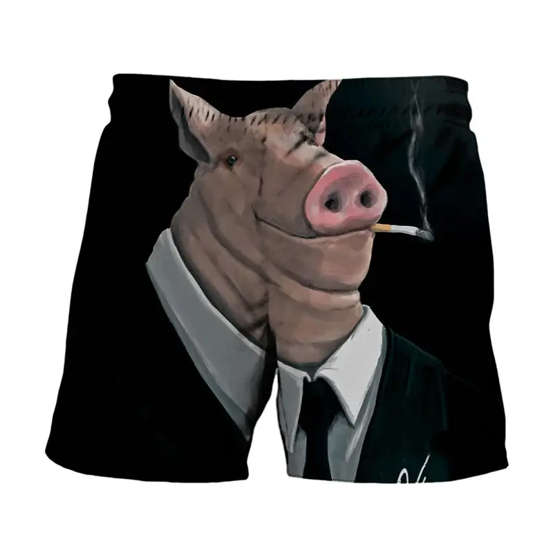 Farm Pig Funny Beach Board Shorts For Men Streetwear Humour Design Graphic Drawstring Swim Trunks 2025 Casual Fashion Pants