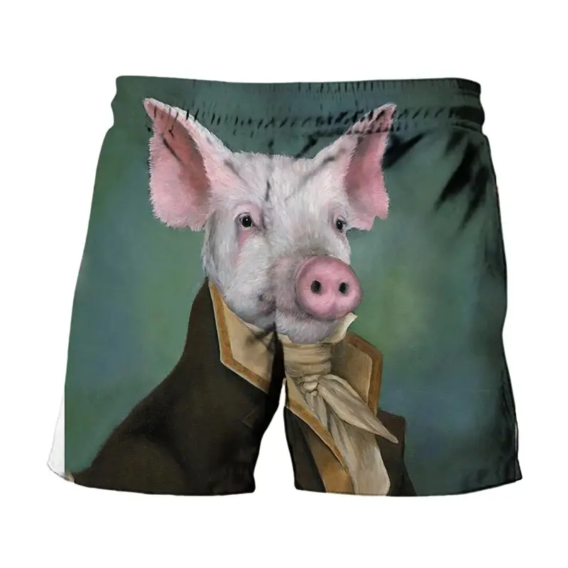 Farm Pig Funny Beach Board Shorts For Men Streetwear Humour Design Graphic Drawstring Swim Trunks 2025 Casual Fashion Pants