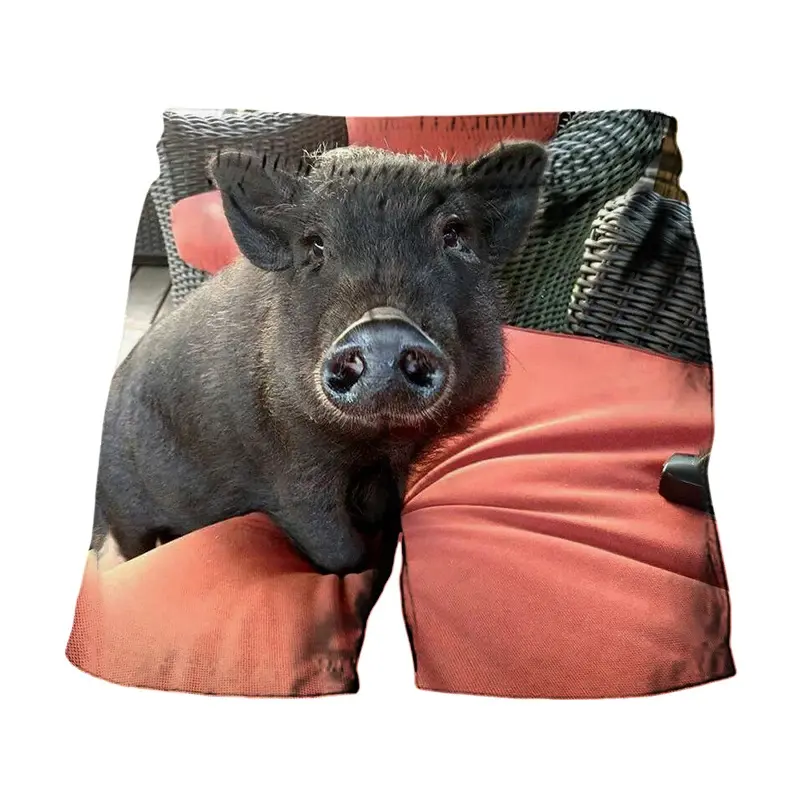 Farm Pig Funny Beach Board Shorts For Men Streetwear Humour Design Graphic Drawstring Swim Trunks 2025 Casual Fashion Pants