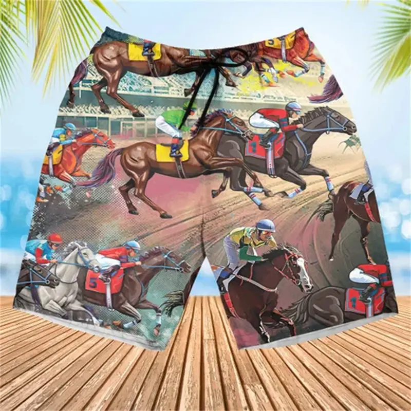 Sports Themed 3D Print Beach Shorts Men Women Diving Horse Riding Chess Cycling Retro Plant Graphic Summer Leisure Board Short