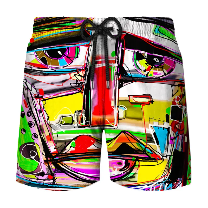 3d Print Art Graffiti Shorts For Men Streetwear Personality Short Pants Fashion Casual Colorful Striped Painting Beach Shorts