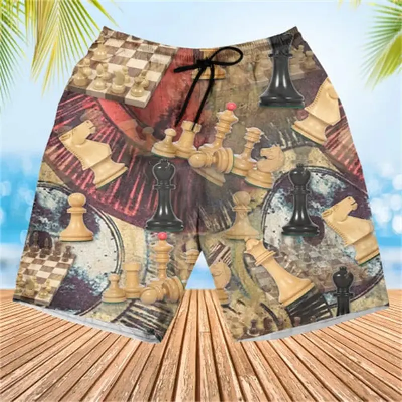 Sports Themed 3D Print Beach Shorts Men Women Diving Horse Riding Chess Cycling Retro Plant Graphic Summer Leisure Board Short