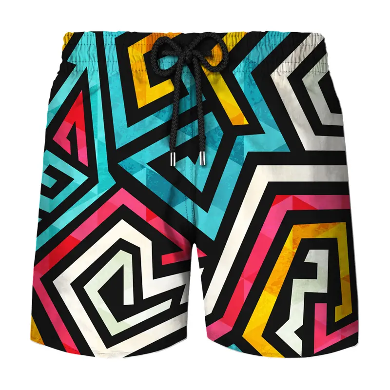 3d Print Art Graffiti Shorts For Men Streetwear Personality Short Pants Fashion Casual Colorful Striped Painting Beach Shorts