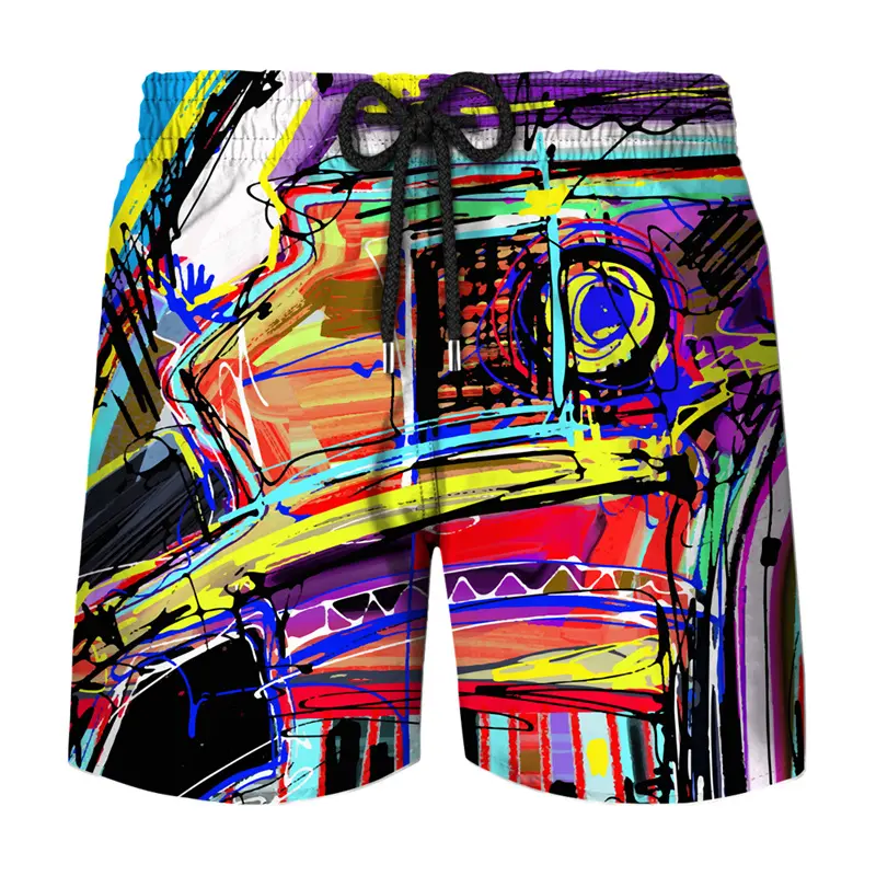 3d Print Art Graffiti Shorts For Men Streetwear Personality Short Pants Fashion Casual Colorful Striped Painting Beach Shorts