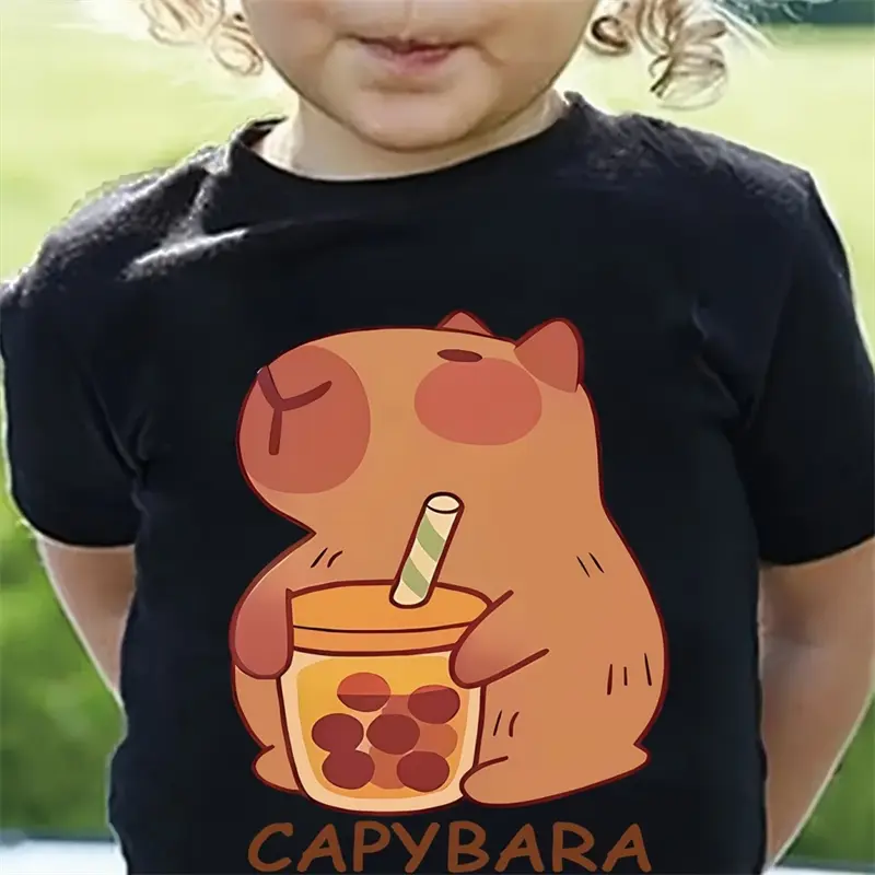 Cute Capybara Print T-shirt For Child All Over Print Graphic Cartoon Casual O-neck Short Sleeve T Shirts Kid Summer Fashion Tees
