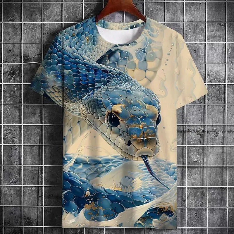 Snake Print Funny T-shirt Men Retro Graphic Design Street Harajuku O-neck T Shirts Personality Trend 2025 New Year Lucky Tee Top