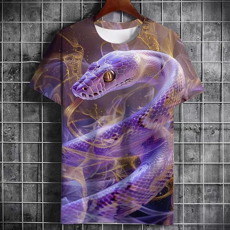Snake Print Funny T-shirt Men Retro Graphic Design Street Harajuku O-neck T Shirts Personality Trend 2025 New Year Lucky Tee Top