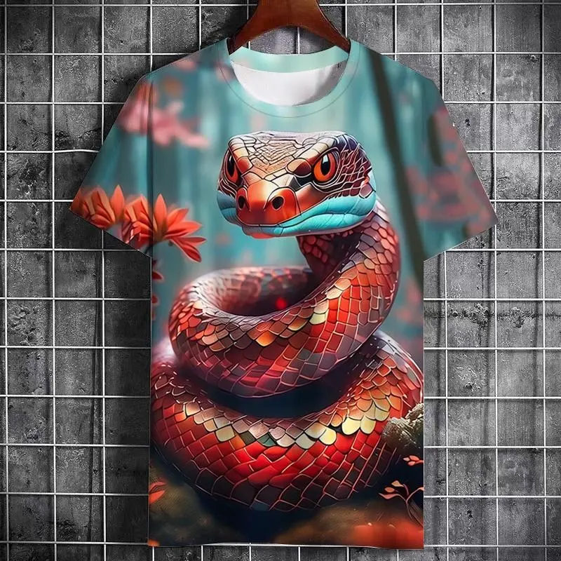 Snake Print Funny T-shirt Men Retro Graphic Design Street Harajuku O-neck T Shirts Personality Trend 2025 New Year Lucky Tee Top