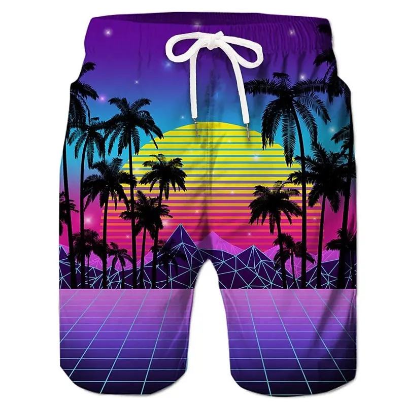 Tropical Scenery Color Matching Colorful Beach Shorts For Men Hawaiian Vacation Leisure Hot All Over Print Stripe Swim Trunks