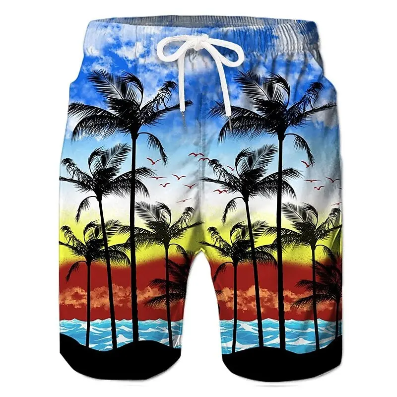 Tropical Scenery Color Matching Colorful Beach Shorts For Men Hawaiian Vacation Leisure Hot All Over Print Stripe Swim Trunks