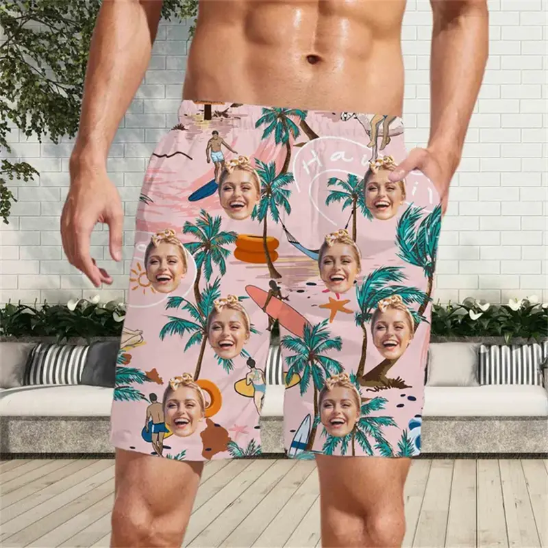 Summer Funny Custom Beach Shorts Men Women Vacation Party Personality 3D Print Fun Face Photo Customized Novel Design Shorts