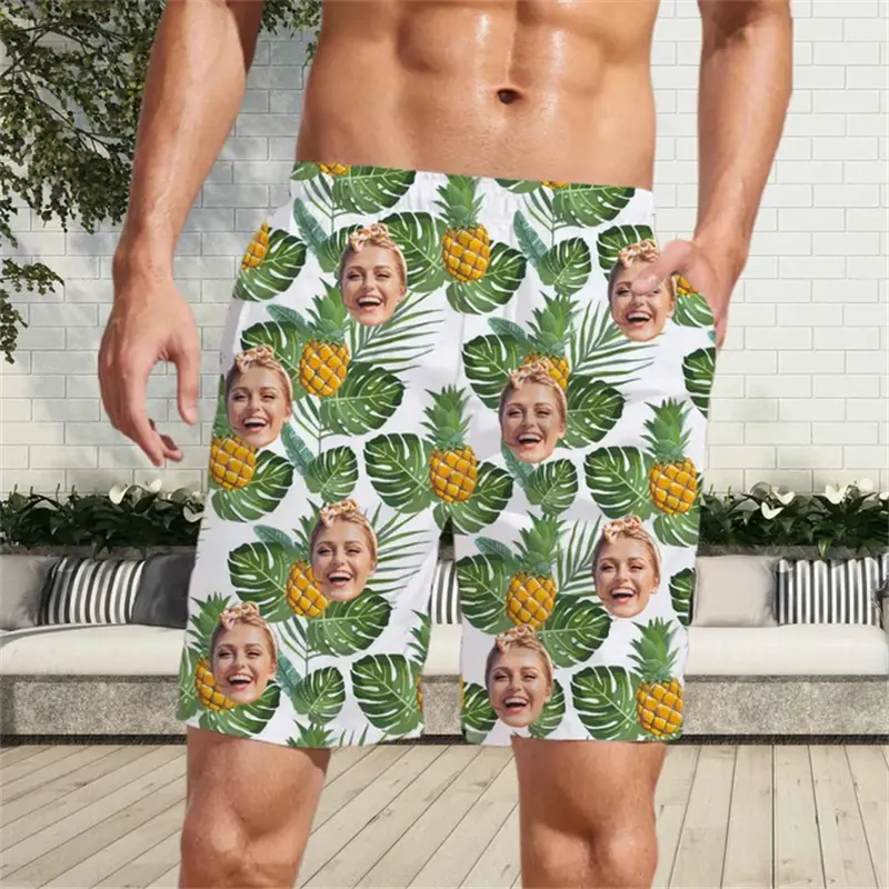 Summer Funny Custom Beach Shorts Men Women Vacation Party Personality 3D Print Fun Face Photo Customized Novel Design Shorts