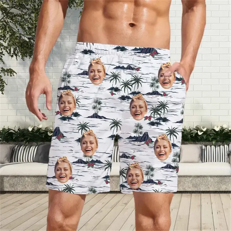 Summer Funny Custom Beach Shorts Men Women Vacation Party Personality 3D Print Fun Face Photo Customized Novel Design Shorts