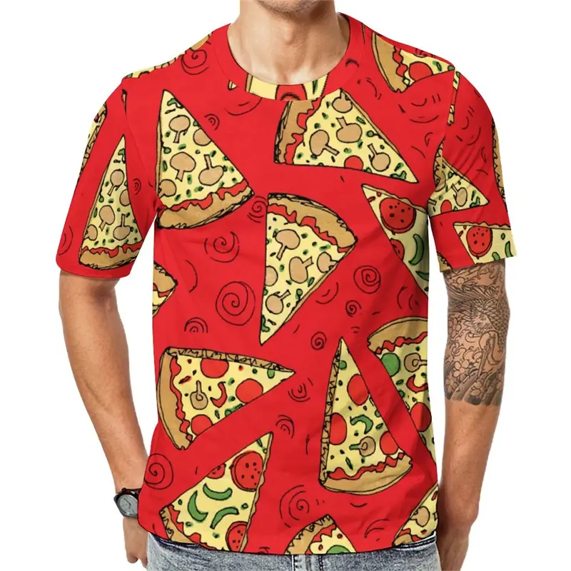 Delicious Food Pizza Print T-shirt For Men's Clothing Funny Gift Street T Shirts Kid Daily Casual Harajuku Short Sleeve Tee Top