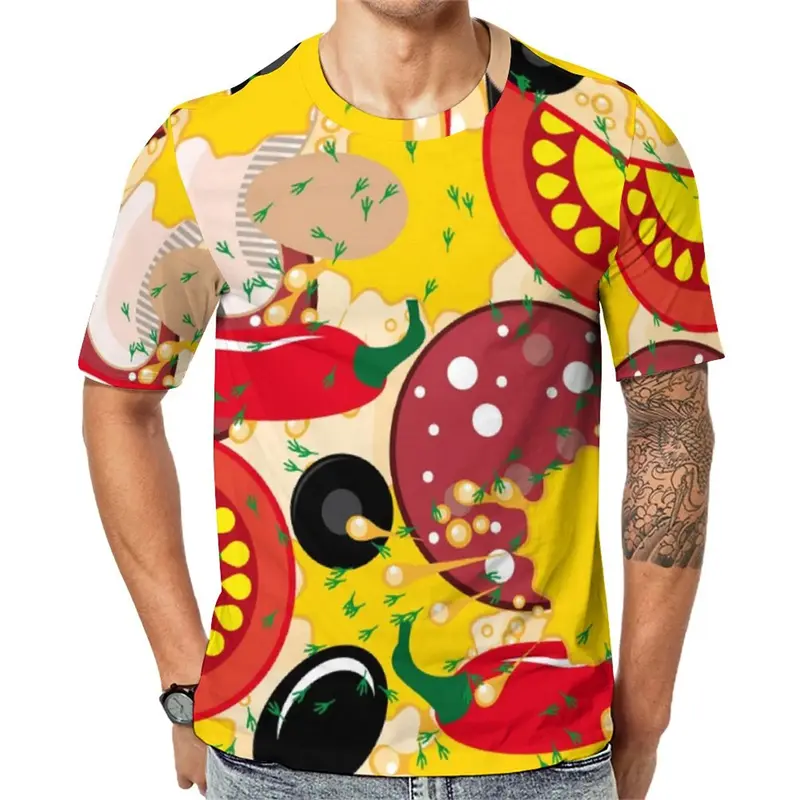 Delicious Food Pizza Print T-shirt For Men's Clothing Funny Gift Street T Shirts Kid Daily Casual Harajuku Short Sleeve Tee Top