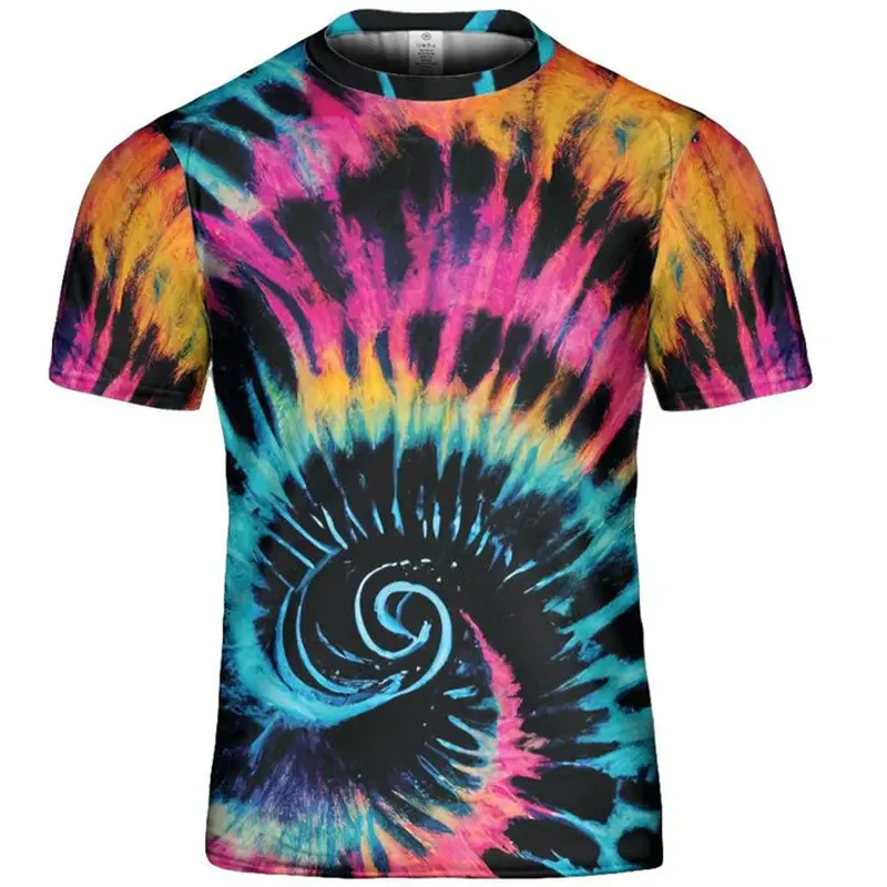 Spiral Tie-dye Print T-shirt For Men's Clothing Personality Street Short Sleeve T Shirts Colorful Streetwear Oversized Male Tee