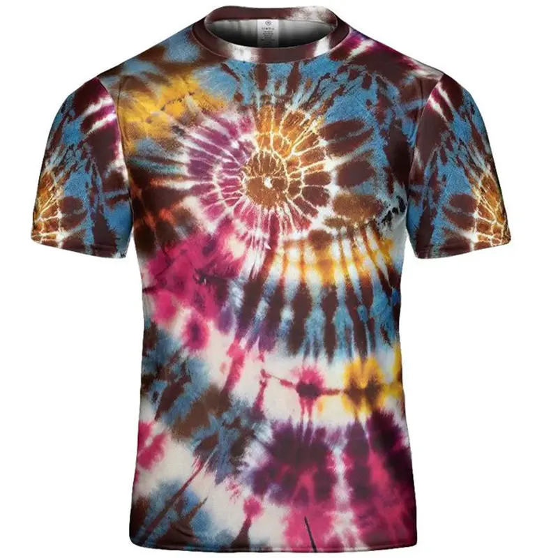 Spiral Tie-dye Print T-shirt For Men's Clothing Personality Street Short Sleeve T Shirts Colorful Streetwear Oversized Male Tee
