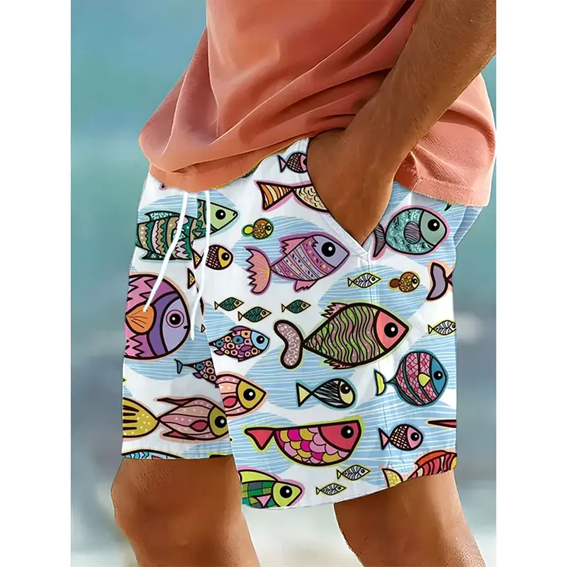 Summer Quick Anchor Stripes Beach Short For Men's Clothing Colorful Graphic Cute Cartoon Animal Sport Breathable Men Swim Trunk