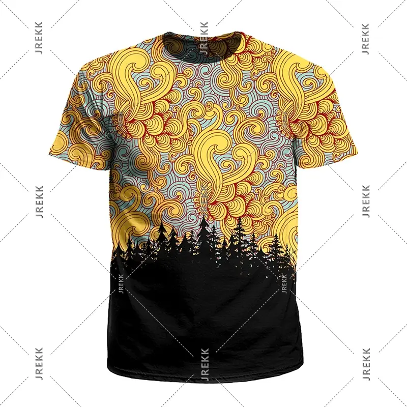 Psychedelic Forest Colorful T-shirt Men's Clothing Art Regular Geometric Pattern O Neck T-shirts Harajuku Street Personality Top